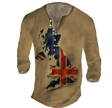 Vintage Cotton Men's T-shirts 3D Printed Knight Gothic Long Sleeve Casual Henley Shirt Oversized Top Tee Shirt Man Punk Pullover